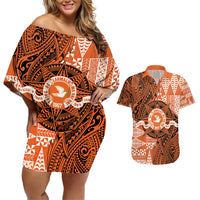 Personalised Tonga Tailulu College Couples Matching Off Shoulder Short Dress and Hawaiian Shirt Since 1967 Special Kupesi Pattern Version 2 LT9 Black - Polynesian Pride