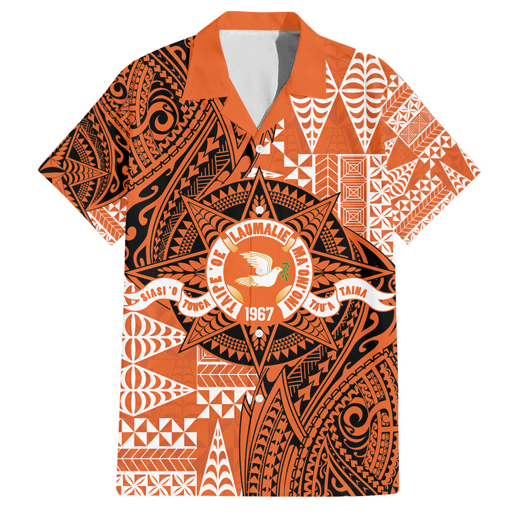 Personalised Tonga Tailulu College Family Matching Off Shoulder Maxi Dress and Hawaiian Shirt Since 1967 Special Kupesi Pattern Version 2 LT9 Dad's Shirt - Short Sleeve Black - Polynesian Pride