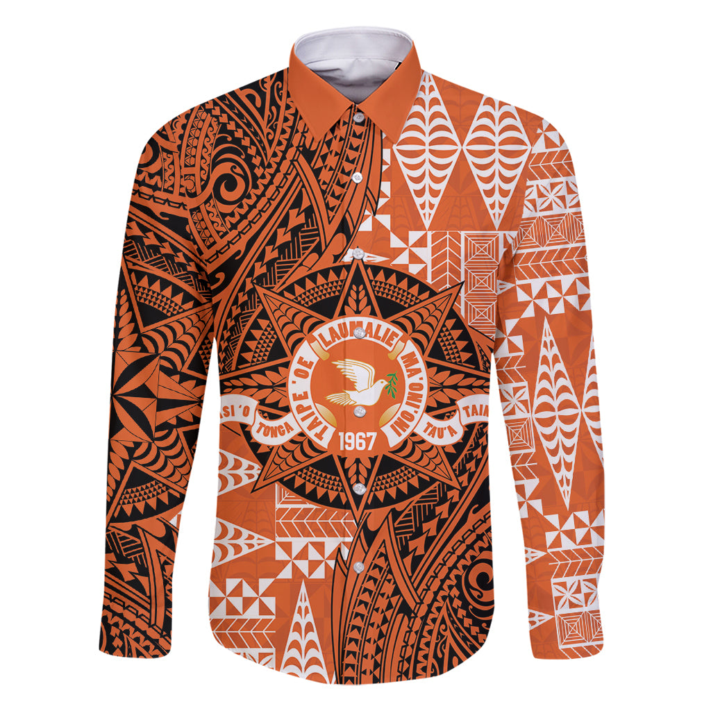 Personalised Tonga Tailulu College Family Matching Off Shoulder Maxi Dress and Hawaiian Shirt Since 1967 Special Kupesi Pattern Version 2 LT9 Dad's Shirt - Long Sleeve Black - Polynesian Pride