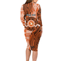 Personalised Tonga Tailulu College Long Sleeve Bodycon Dress Since 1967 Special Kupesi Pattern Version 2 LT9 - Polynesian Pride
