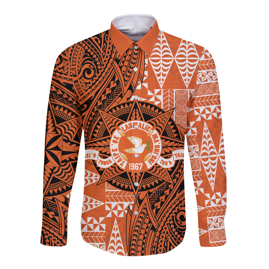 Personalised Tonga Tailulu College Long Sleeve Button Shirt Since 1967 Special Kupesi Pattern Version 2 LT9 Unisex Black - Polynesian Pride