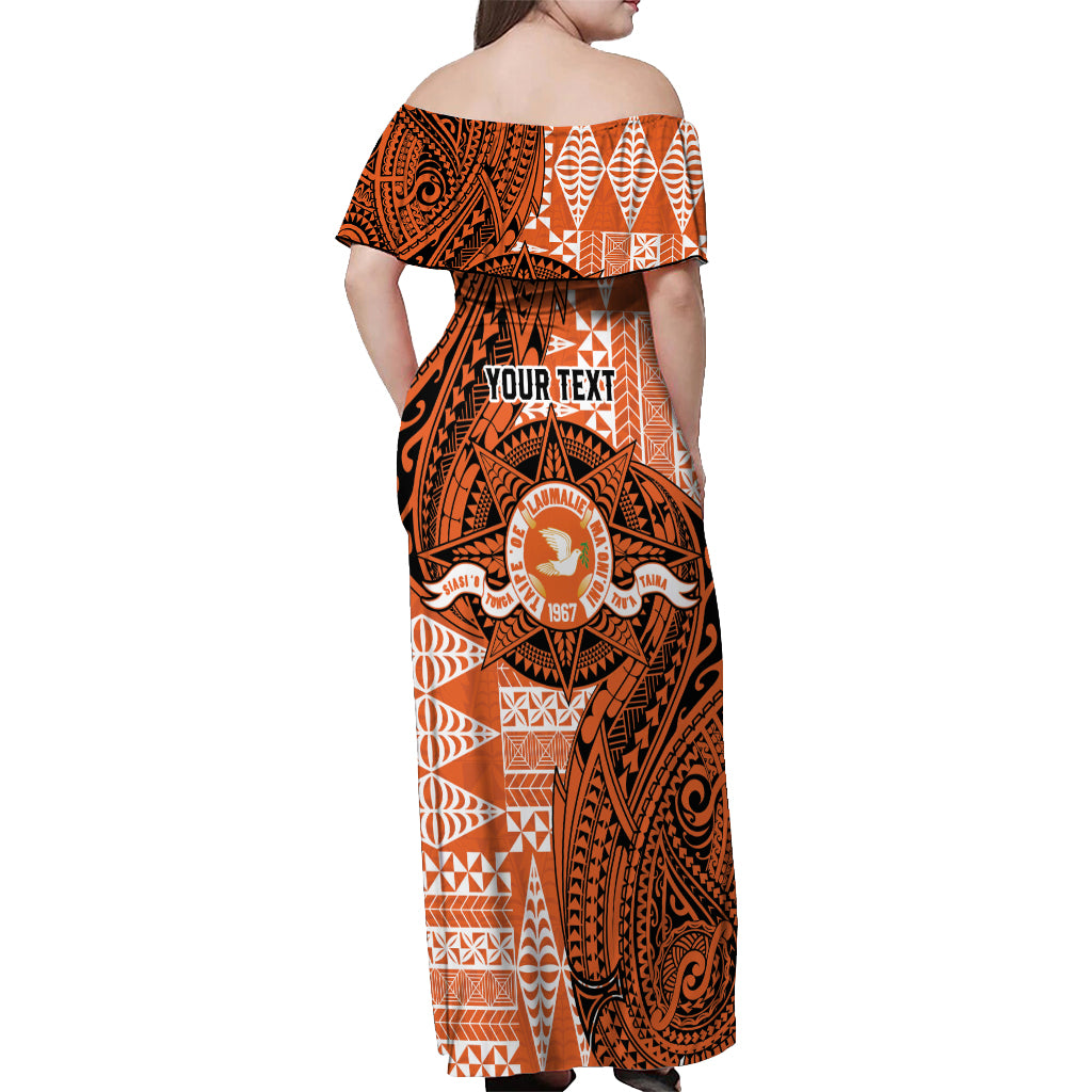 Personalised Tonga Tailulu College Off Shoulder Maxi Dress Since 1967 Special Kupesi Pattern Version 2 LT9 - Polynesian Pride