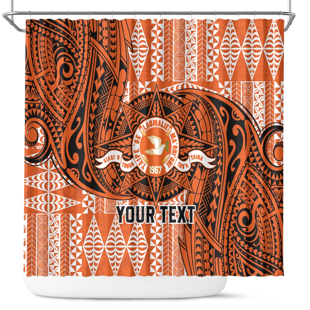 Personalised Tonga Tailulu College Shower Curtain Since 1967 Special Kupesi Pattern Version 2 LT9 Black - Polynesian Pride