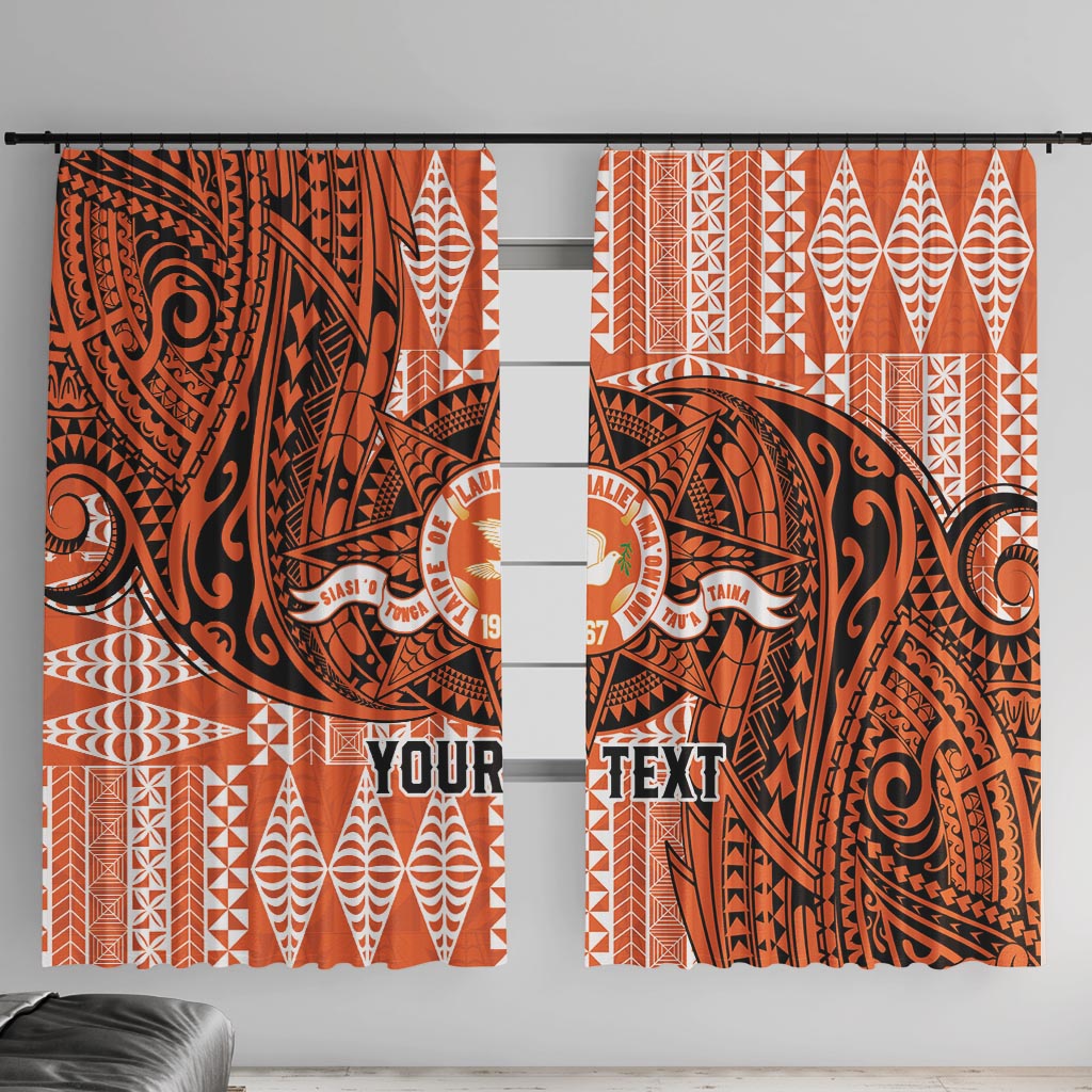 Personalised Tonga Tailulu College Window Curtain Since 1967 Special Kupesi Pattern Version 2 LT9 With Hooks Black - Polynesian Pride