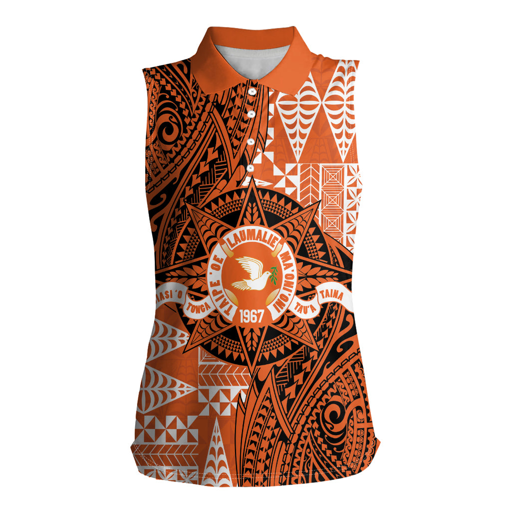 Personalised Tonga Tailulu College Women Sleeveless Polo Shirt Since 1967 Special Kupesi Pattern Version 2 LT9 Female Black - Polynesian Pride