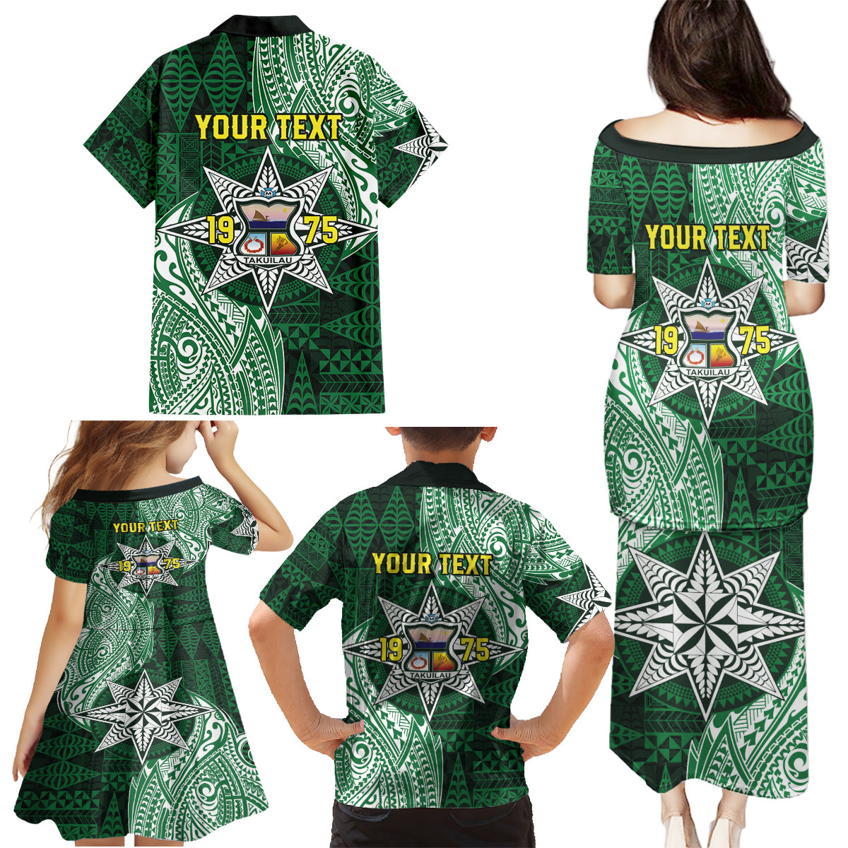 Personalised Tonga Takuilau College Family Matching Puletasi and Hawaiian Shirt Since 1975 Special Kupesi Pattern