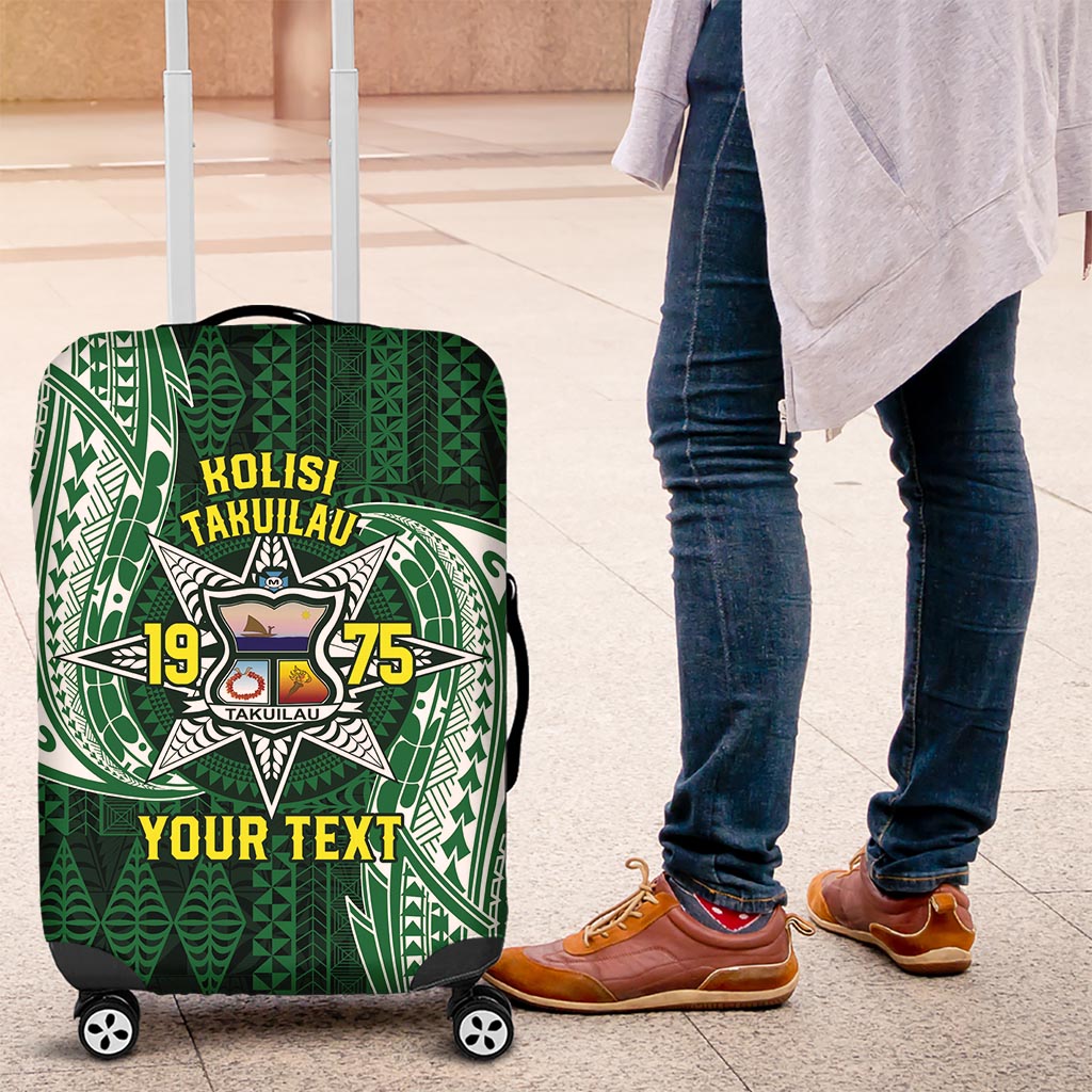 Personalised Tonga Takuilau College Luggage Cover Since 1975 Special Kupesi Pattern LT9 Green - Polynesian Pride