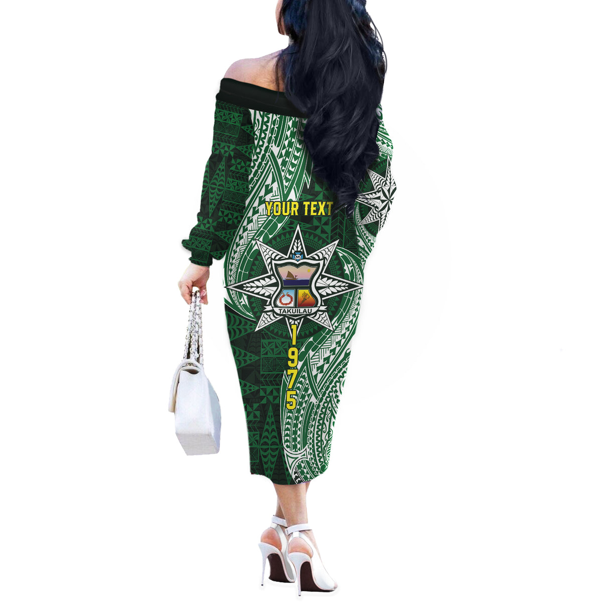 Personalised Tonga Takuilau College Off The Shoulder Long Sleeve Dress Since 1975 Special Kupesi Pattern LT9 - Polynesian Pride