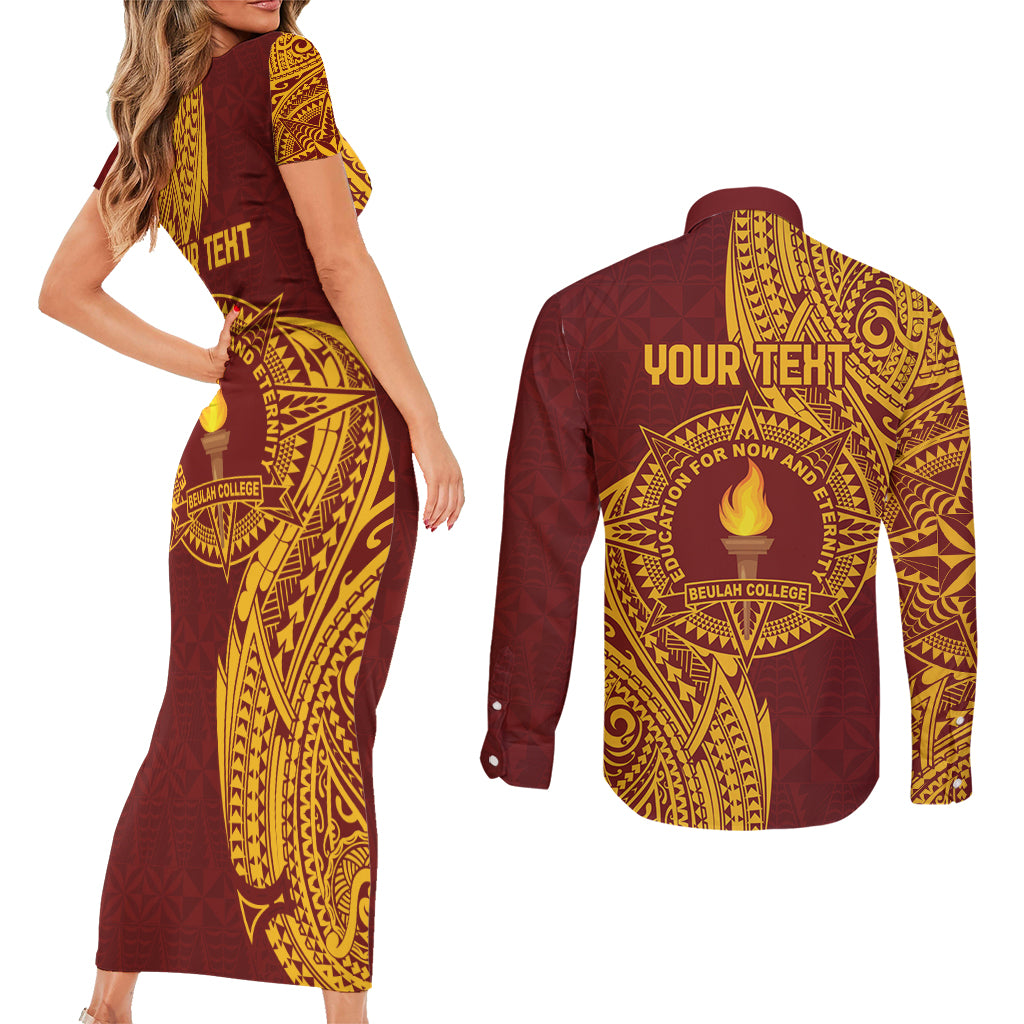 Personalised Tonga Beulah College Couples Matching Short Sleeve Bodycon Dress and Long Sleeve Button Shirt Since 1938 Special Kupesi Pattern