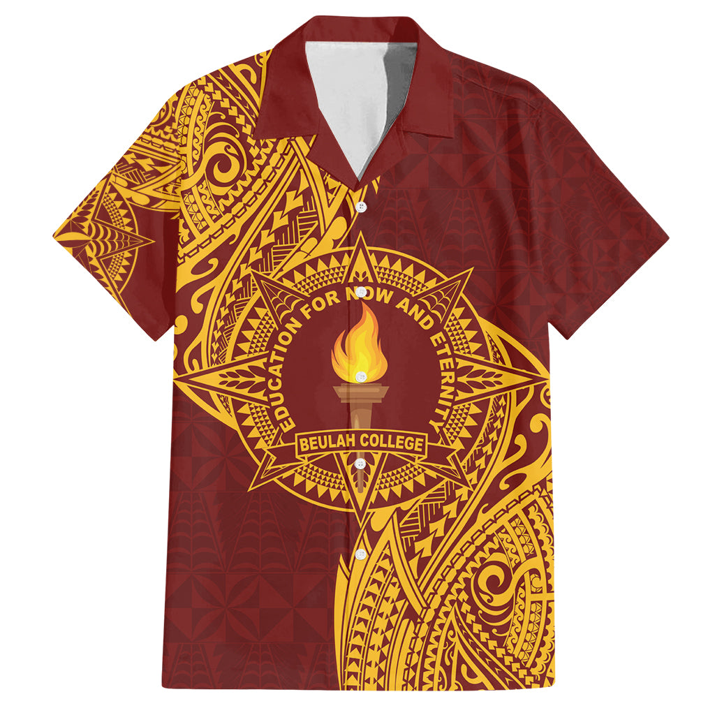 Personalised Tonga Beulah College Family Matching Long Sleeve Bodycon Dress and Hawaiian Shirt Since 1938 Special Kupesi Pattern LT9 Dad's Shirt - Short Sleeve Gold - Polynesian Pride