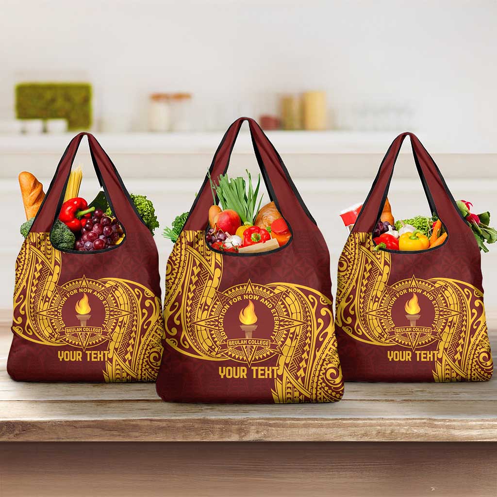 Personalised Tonga Beulah College Grocery Bag Since 1938 Special Kupesi Pattern