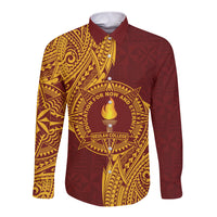 Personalised Tonga Beulah College Long Sleeve Button Shirt Since 1938 Special Kupesi Pattern LT9 Unisex Gold - Polynesian Pride
