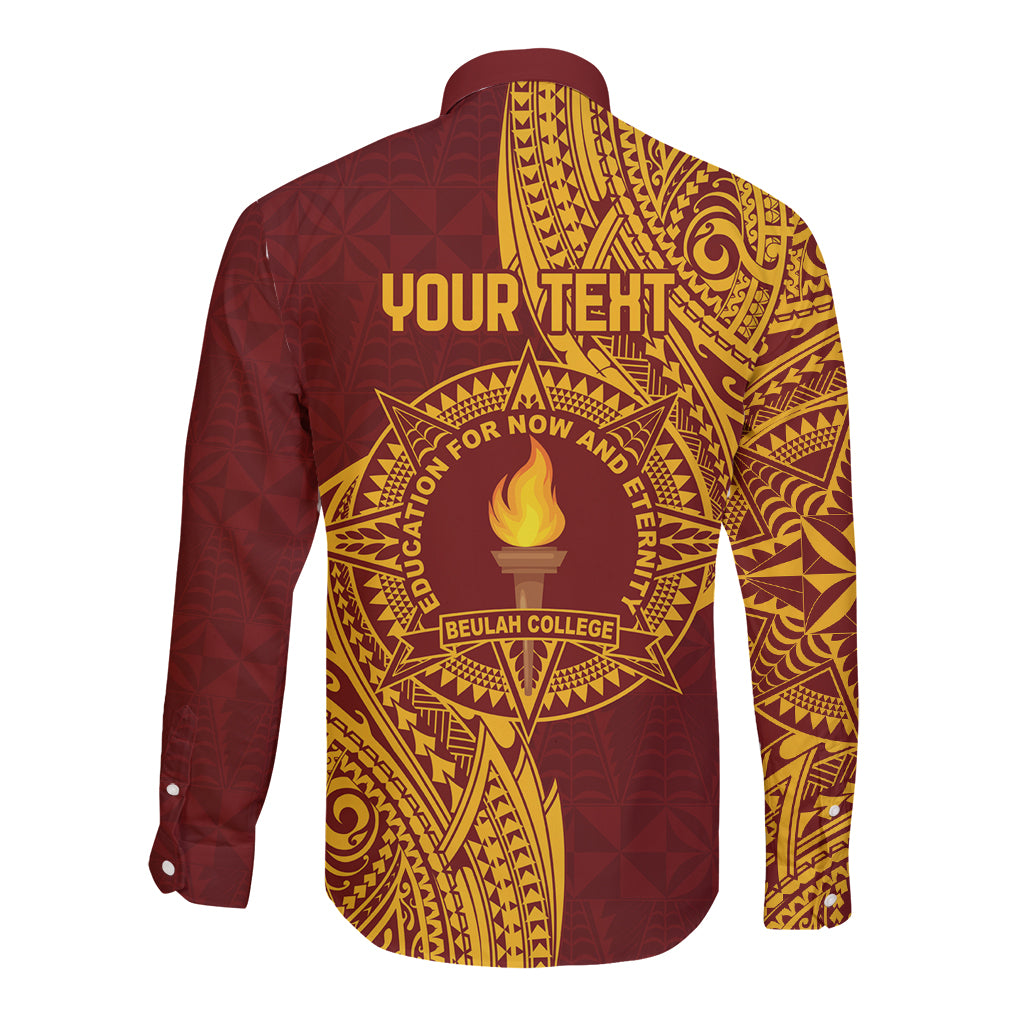 Personalised Tonga Beulah College Long Sleeve Button Shirt Since 1938 Special Kupesi Pattern LT9 - Polynesian Pride
