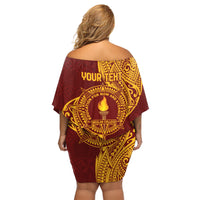 Personalised Tonga Beulah College Off Shoulder Short Dress Since 1938 Special Kupesi Pattern LT9 - Polynesian Pride