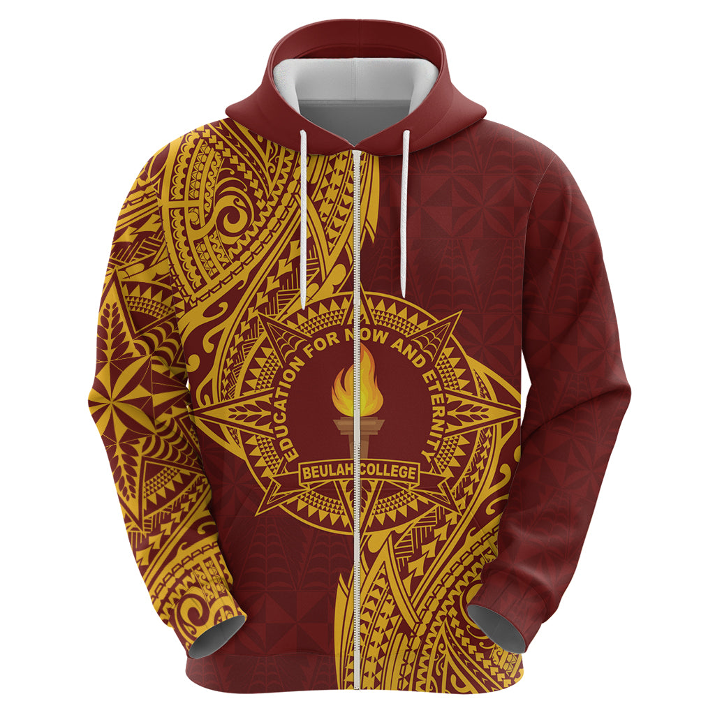 Personalised Tonga Beulah College Zip Hoodie Since 1938 Special Kupesi Pattern LT9 - Polynesian Pride