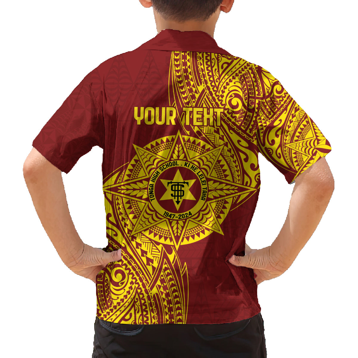 Personalised Tonga High School 77th Anniversary Family Matching Off The Shoulder Long Sleeve Dress and Hawaiian Shirt Special Kupesi Pattern LT9 - Polynesian Pride