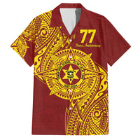 Personalised Tonga High School 77th Anniversary Family Matching Off The Shoulder Long Sleeve Dress and Hawaiian Shirt Special Kupesi Pattern LT9 Dad's Shirt - Short Sleeve Gold - Polynesian Pride