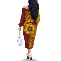 Personalised Tonga High School 77th Anniversary Family Matching Off The Shoulder Long Sleeve Dress and Hawaiian Shirt Special Kupesi Pattern LT9 - Polynesian Pride