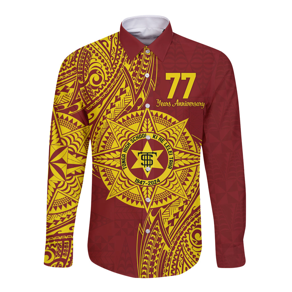 Personalised Tonga High School 77th Anniversary Long Sleeve Button Shirt Special Kupesi Pattern LT9 Unisex Gold - Polynesian Pride