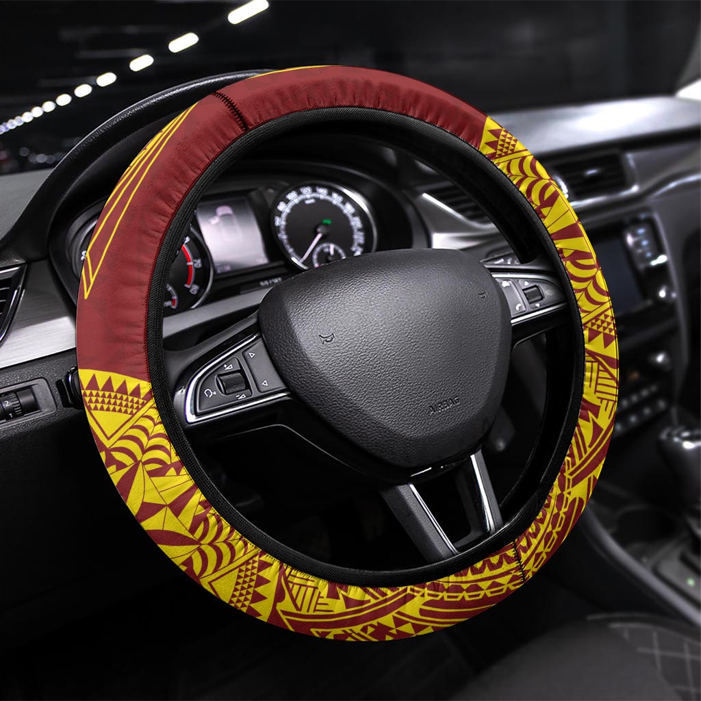 Tonga High School 77th Anniversary Steering Wheel Cover Special Kupesi Pattern LT9 Universal Fit Gold - Polynesian Pride