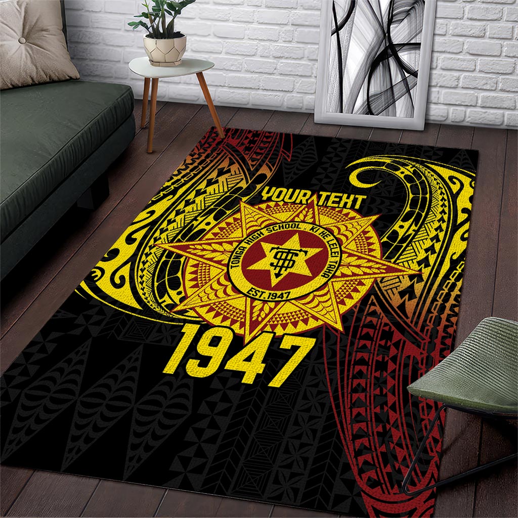 Personalised Tonga High School Area Rug Since 1947 Special Kupesi Pattern LT9 Black - Polynesian Pride