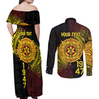 Personalised Tonga High School Couples Matching Off Shoulder Maxi Dress and Long Sleeve Button Shirt Since 1947 Special Kupesi Pattern