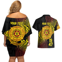 Personalised Tonga High School Couples Matching Off Shoulder Short Dress and Hawaiian Shirt Since 1947 Special Kupesi Pattern