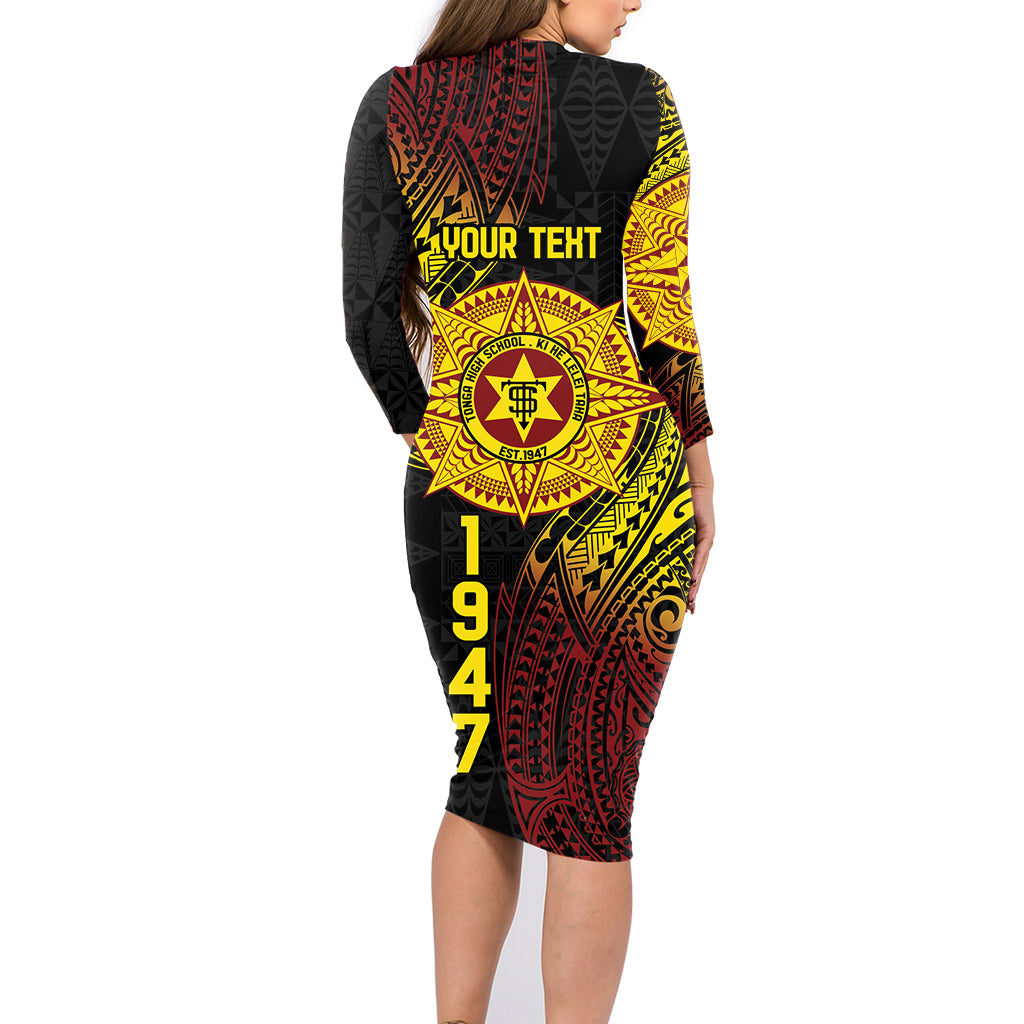 Personalised Tonga High School Family Matching Long Sleeve Bodycon Dress and Hawaiian Shirt Since 1947 Special Kupesi Pattern