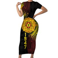 Personalised Tonga High School Short Sleeve Bodycon Dress Since 1947 Special Kupesi Pattern LT9 Long Dress Black - Polynesian Pride