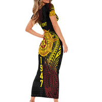 Personalised Tonga High School Short Sleeve Bodycon Dress Since 1947 Special Kupesi Pattern LT9 - Polynesian Pride
