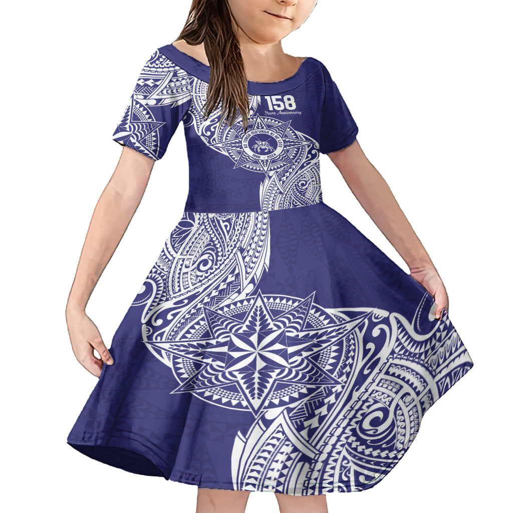 Personalised Tonga Tupou College Tolo 158th Anniversary Family Matching Long Sleeve Bodycon Dress and Hawaiian Shirt Special Kupesi Pattern LT9 Daughter's Dress Blue - Polynesian Pride