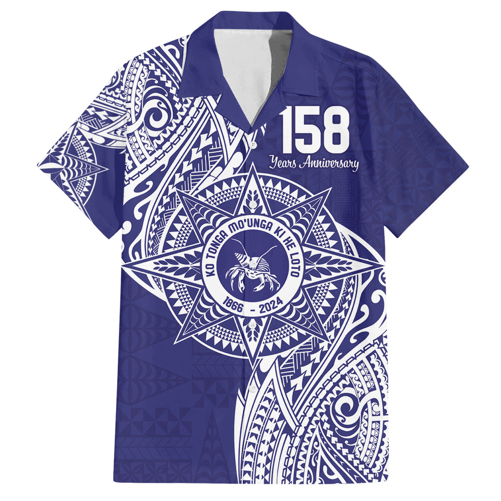 Personalised Tonga Tupou College Tolo 158th Anniversary Family Matching Long Sleeve Bodycon Dress and Hawaiian Shirt Special Kupesi Pattern LT9 Dad's Shirt - Short Sleeve Blue - Polynesian Pride