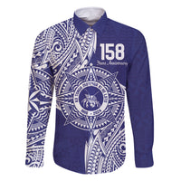 Personalised Tonga Tupou College Tolo 158th Anniversary Family Matching Tank Maxi Dress and Hawaiian Shirt Special Kupesi Pattern LT9 Dad's Shirt - Long Sleeve Blue - Polynesian Pride