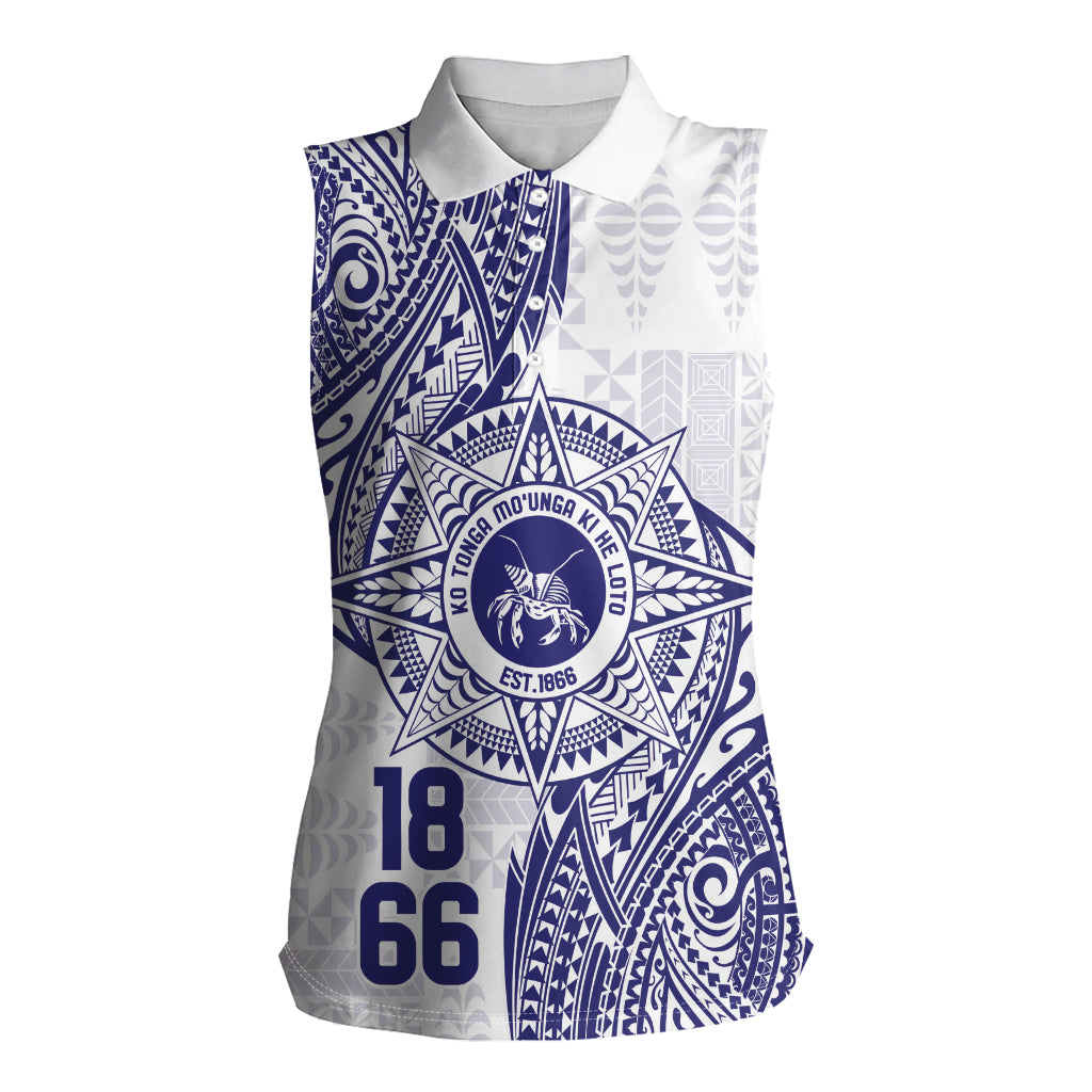 Personalised Tonga Tupou College Tolo Women Sleeveless Polo Shirt Since 1866 Special Kupesi Pattern LT9 Female White - Polynesian Pride