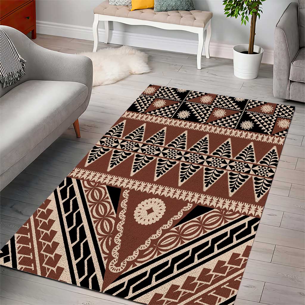 Vintage Bula Fiji Area Rug Brown Tapa Masi Motif