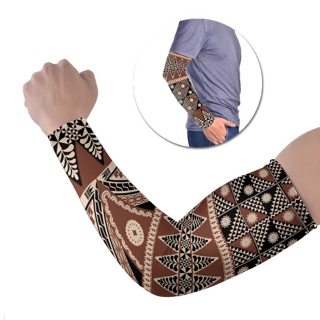 Vintage Bula Fiji Arm Sleeves Brown Tapa Masi Motif - Polynesian Pride
