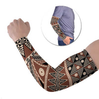 Vintage Bula Fiji Arm Sleeves Brown Tapa Masi Motif - Polynesian Pride