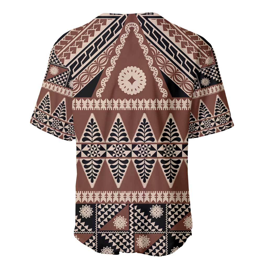 Vintage Bula Fiji Baseball Jersey Brown Tapa Masi Motif