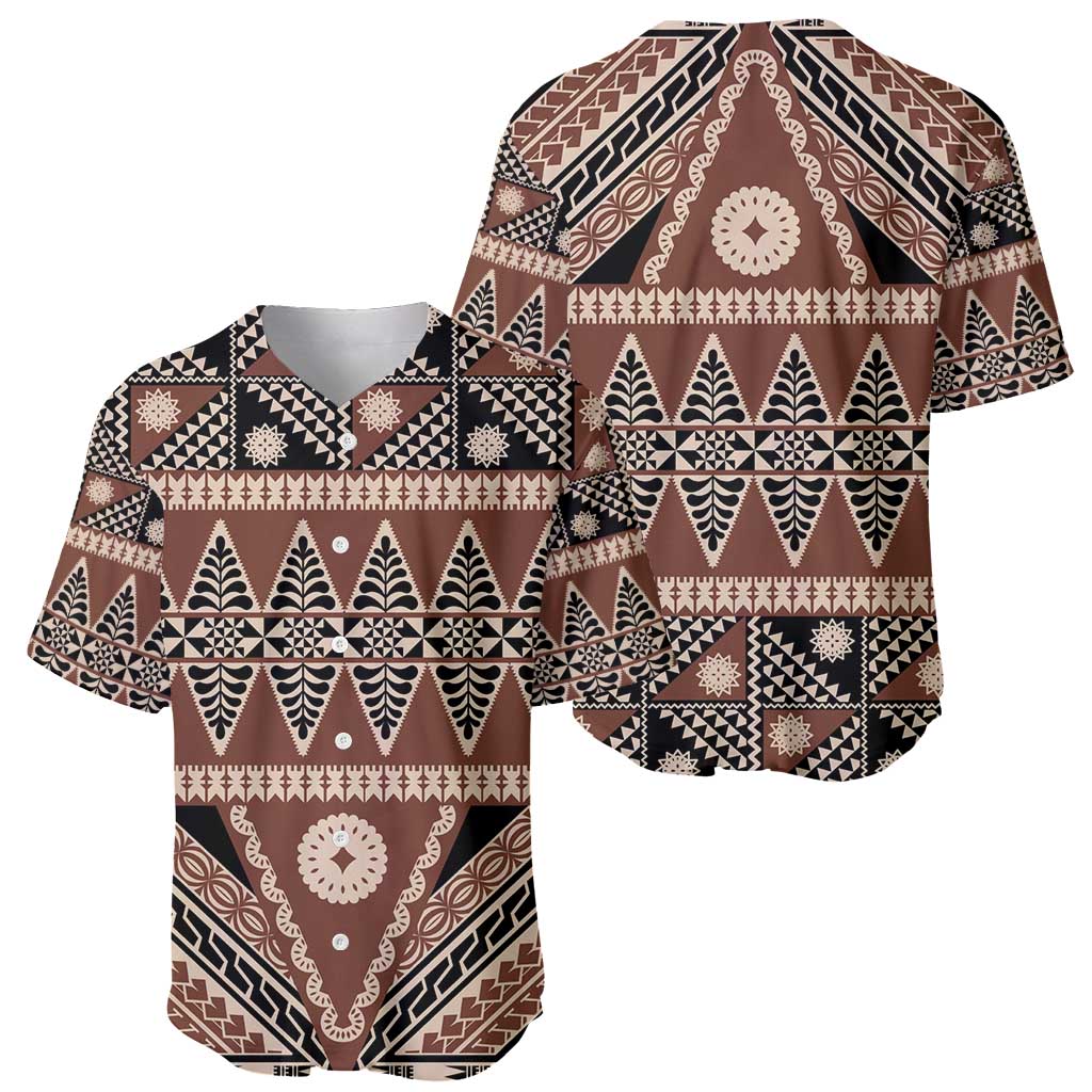Vintage Bula Fiji Baseball Jersey Brown Tapa Masi Motif