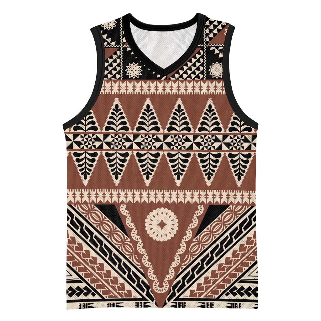 Vintage Bula Fiji Basketball Jersey Brown Tapa Masi Motif LT9 Unisex Brown - Polynesian Pride