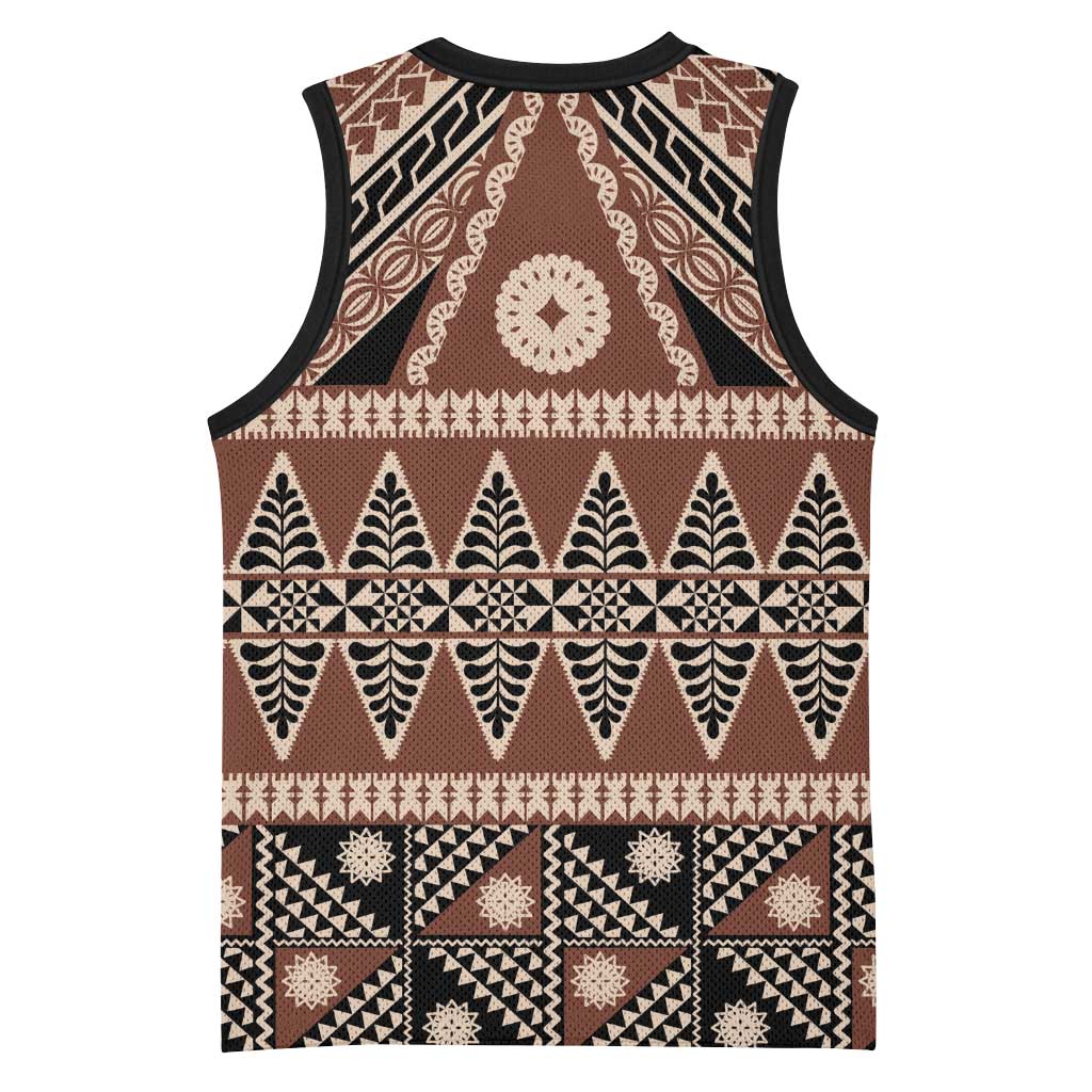 Vintage Bula Fiji Basketball Jersey Brown Tapa Masi Motif LT9 - Polynesian Pride