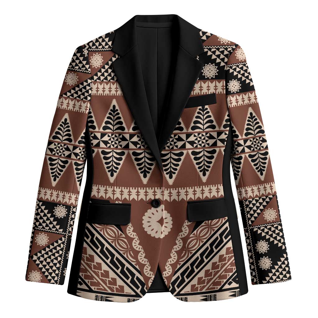 Vintage Bula Fiji Blazer Brown Tapa Masi Motif - Polynesian Pride