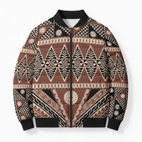 Vintage Bula Fiji Bomber Puffer Jacket Brown Tapa Masi Motif LT9 Unisex Brown - Polynesian Pride