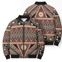 Vintage Bula Fiji Bomber Puffer Jacket Brown Tapa Masi Motif LT9 - Polynesian Pride