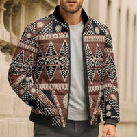 Vintage Bula Fiji Bomber Puffer Jacket Brown Tapa Masi Motif LT9 - Polynesian Pride