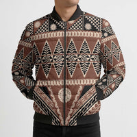 Vintage Bula Fiji Bomber Puffer Jacket Brown Tapa Masi Motif LT9 - Polynesian Pride