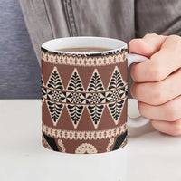 Vintage Bula Fiji Ceramic Mug Brown Tapa Masi Motif - Polynesian Pride
