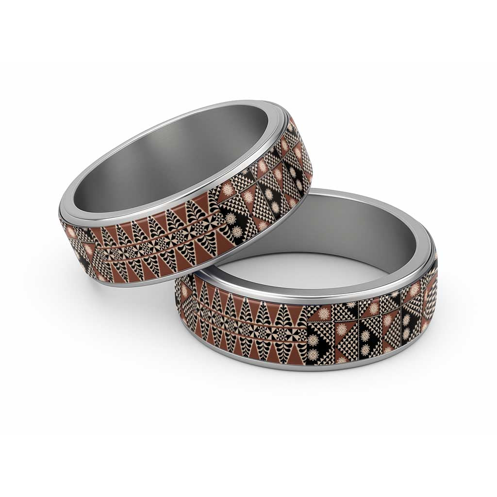 Vintage Bula Fiji Classic Ring Brown Tapa Masi Motif - Polynesian Pride