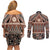 Vintage Bula Fiji Couples Matching Off Shoulder Short Dress and Long Sleeve Button Shirt Brown Tapa Masi Motif