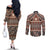 Vintage Bula Fiji Couples Matching Off The Shoulder Long Sleeve Dress and Long Sleeve Button Shirt Brown Tapa Masi Motif